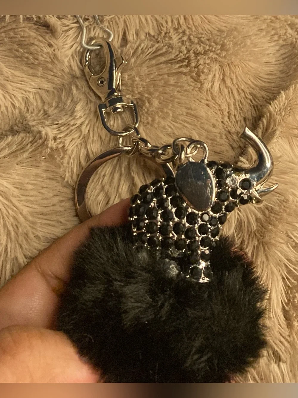 Black Elephant Pom-Pom Bedazzled Keychain